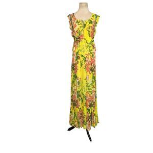 Tracy Reese vibrant yellow floral maxi dress size XS